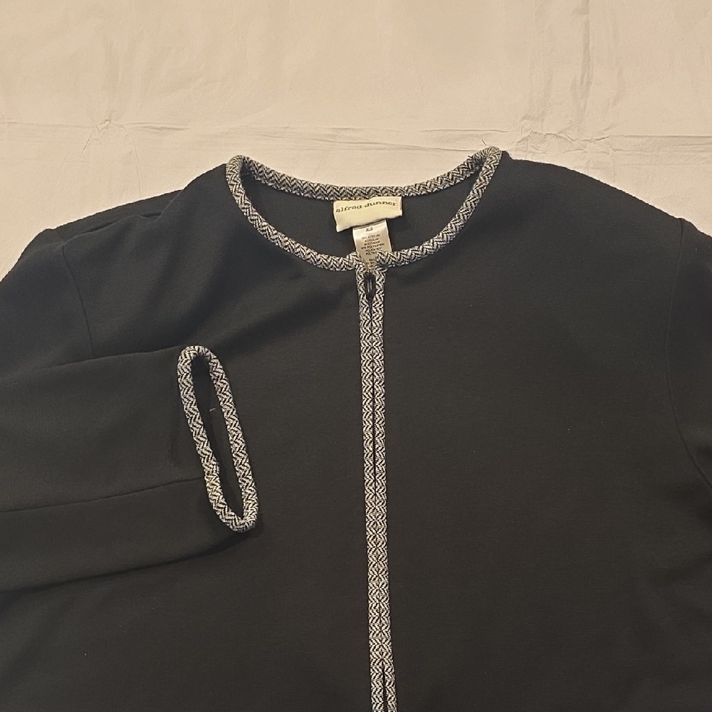 Alfred Dunner Women's Black Zip-Up Cardigan with Black‎ and White Trim XL